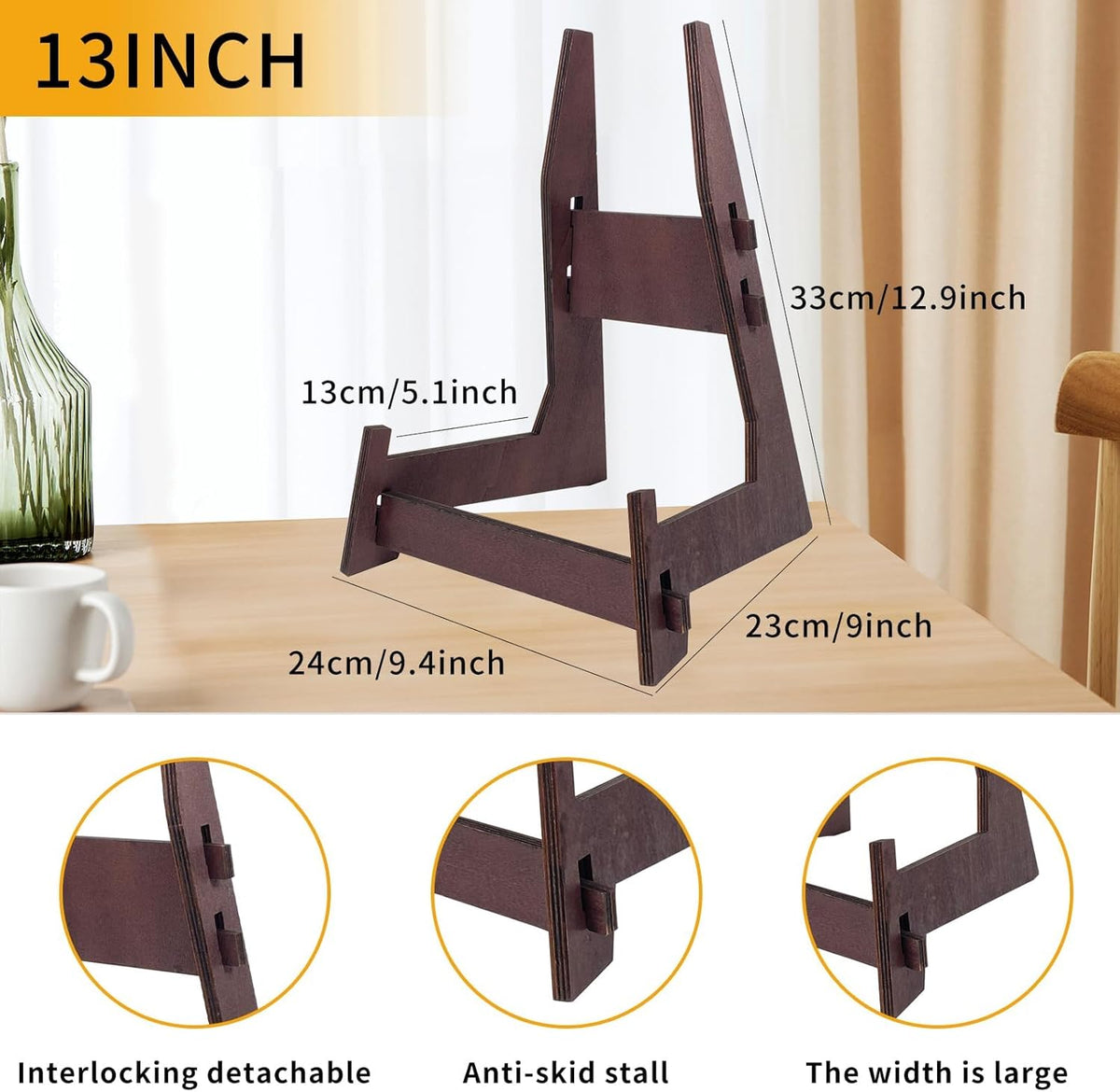 2 Pack 13 Inch Wooden Large Plate Display Stands, Book/Easel Plate Holder, Frame Holder Stand for
