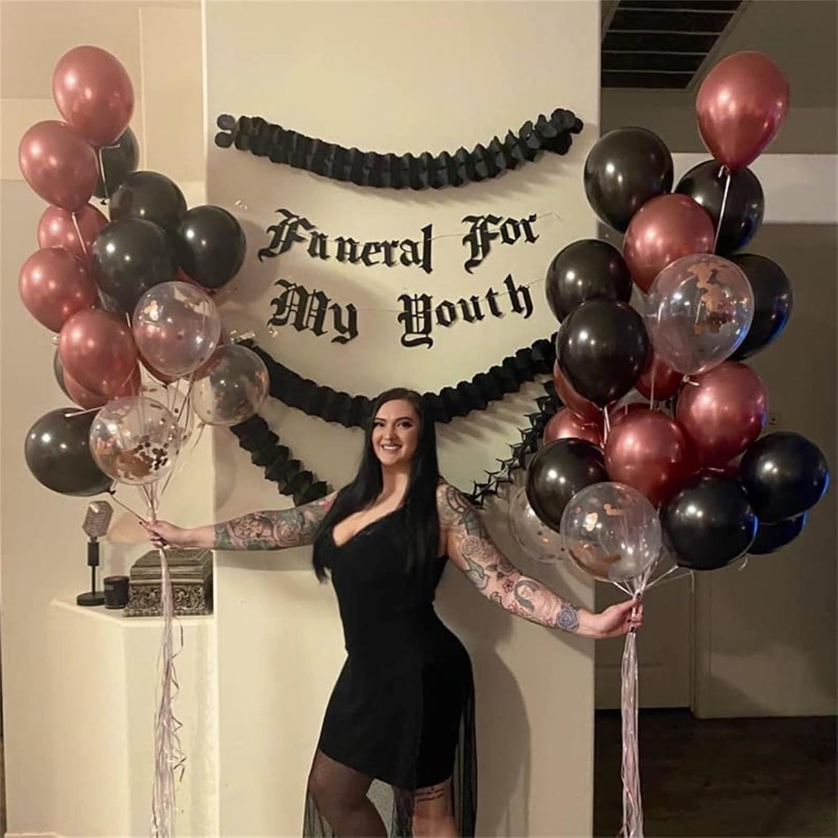 Metallic Rose Gold & Black Pearl Balloons - 60 Pcs Matte Latex Confetti Balloons for Women, Girls