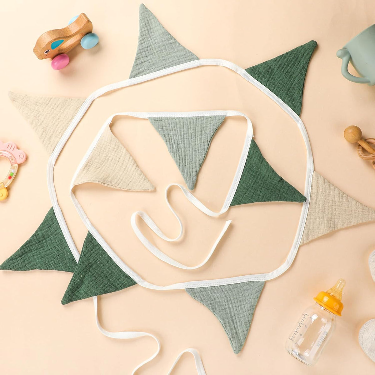 Oudain 15.5 ft Pennant Banner Flags, 2 Pcs Nursery Garland Triangle Bunting Flag Baby Banner for