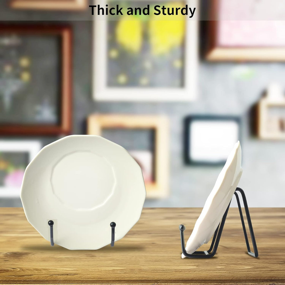 IBosins 5 Pack 3 Inch Small Plate Holder Display Stands, Mini Metal Black Frame Stand for Picture