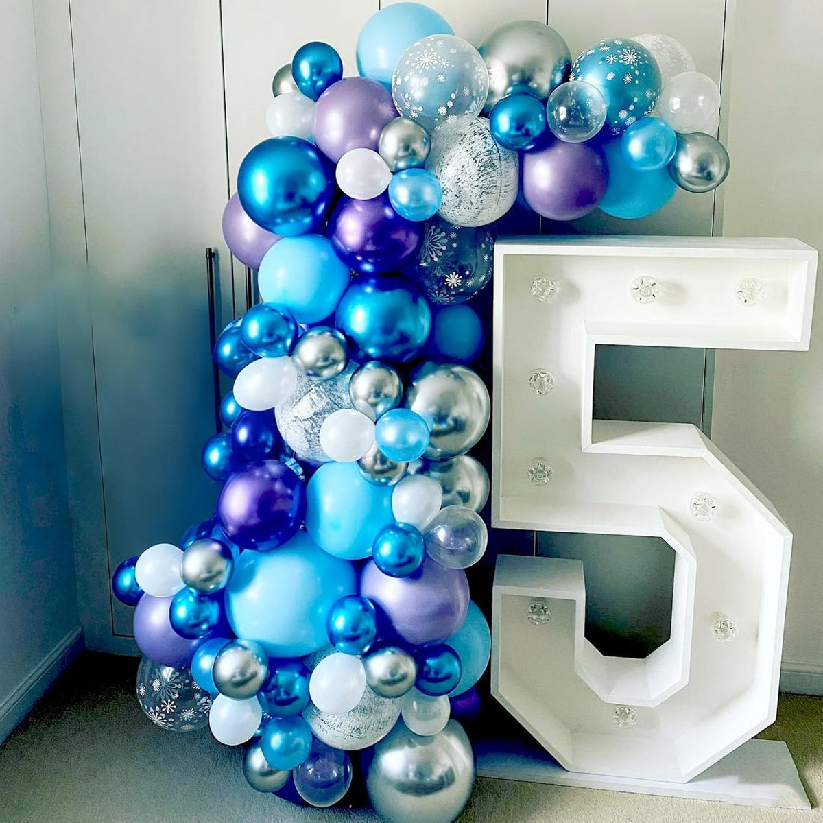 Blue Purple Snowflake Balloons Set, 12 Inch Metallic Blue Purple Balloon Snowflake Confetti Latex