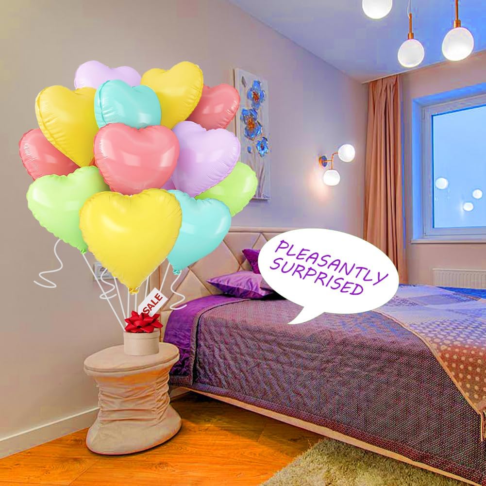 5 Colors Heart Balloons，18 Inch Color of Macaron Foil Mylar Love Heart Shaped Balloons for