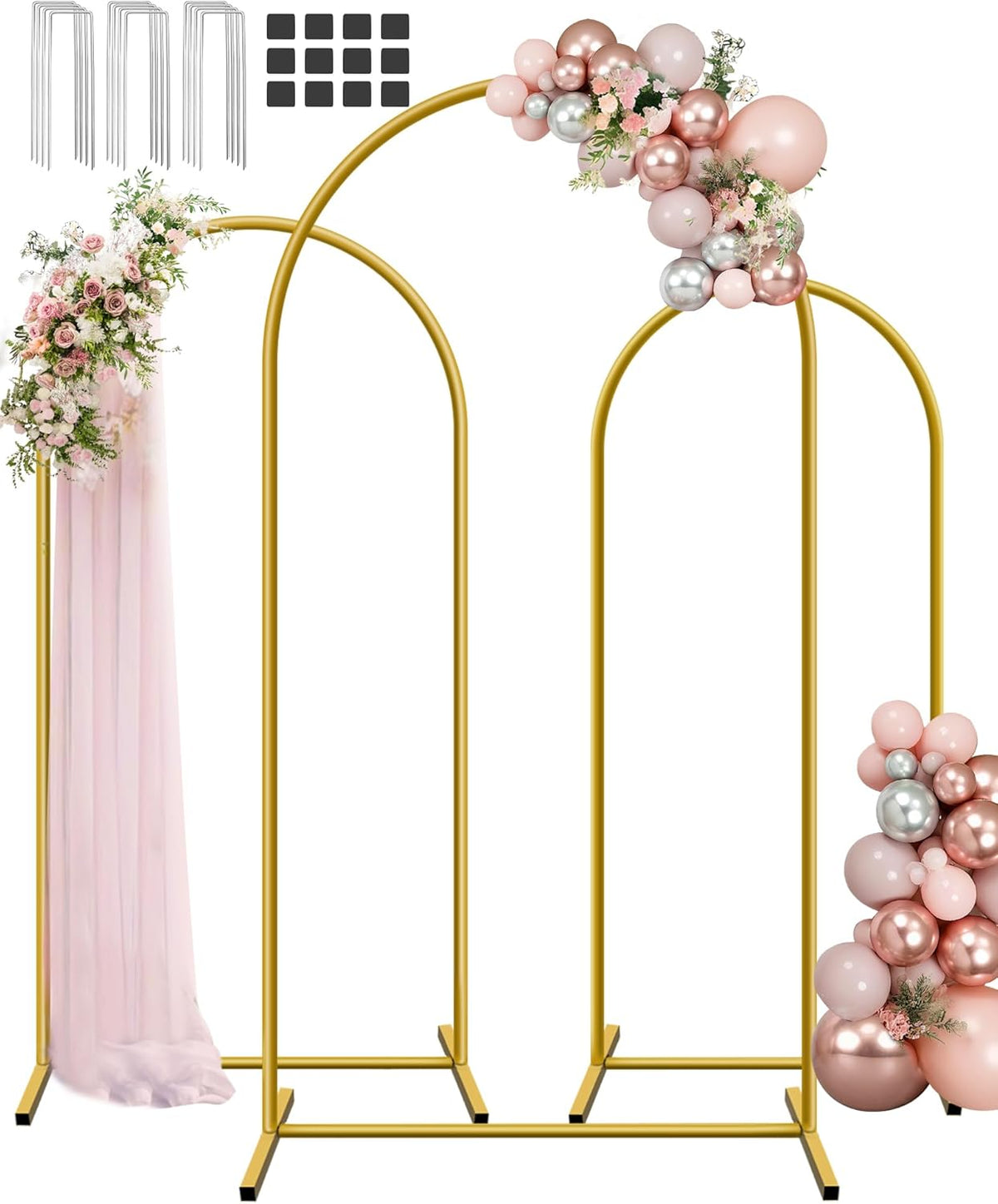 HEMMOTOP Metal Arch Backdrop Stand, Set of 3 (7.2ft / 6.6ft / 6ft) Wedding Arch Stand for Party