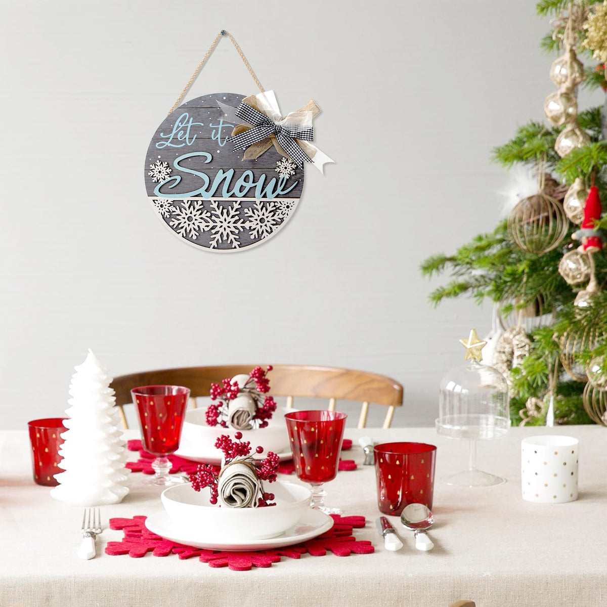 CHDITB Let It Snow Winter Decoration Sign(11.4”x11.4”), 3D Snowflake Xmas Winter Front Door Sign