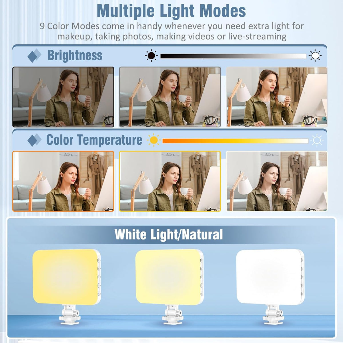 60 LED Portable Selfie Light Video Conference Lighting with Clip & Camera Tripod Adapter