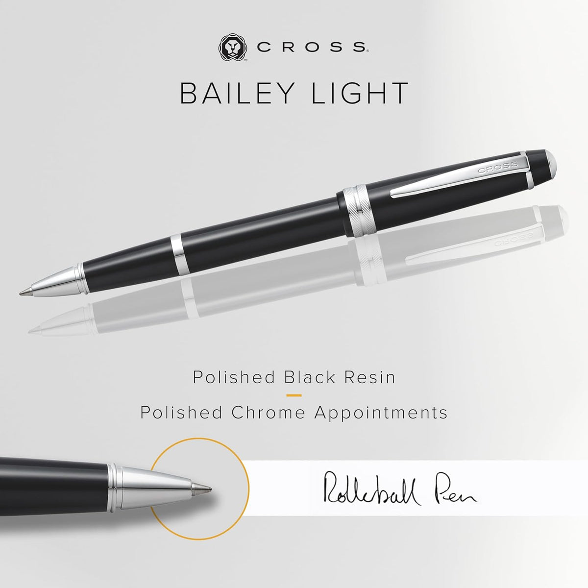 Cross Bailey Light Refillable Rollerball Pen Presented in a Everyday Gift Box - Medium Point, Black