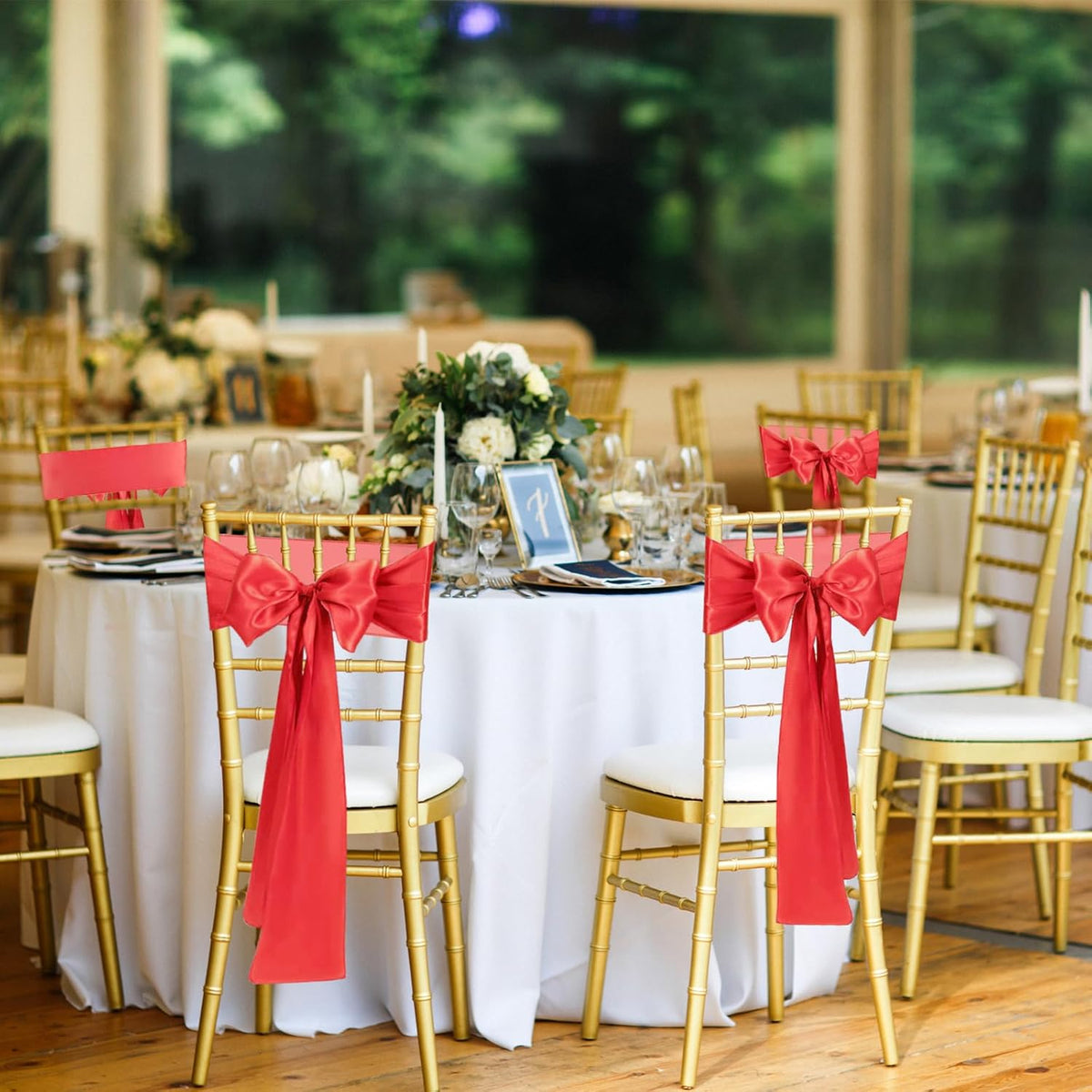 50 PCS Red Satin Chair Sashes Bows Universal Chair Ribbon Ties Back Sash for Wedding Party