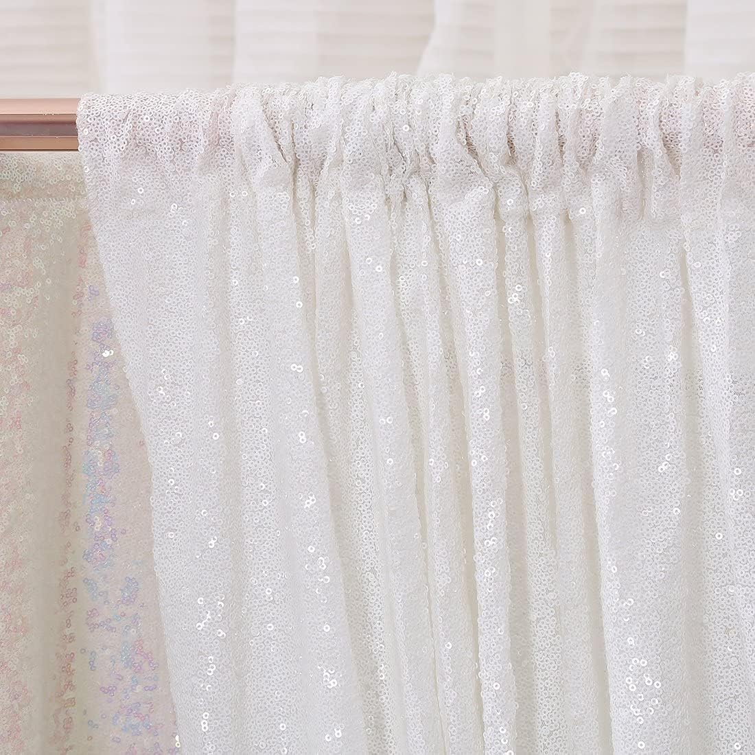 Poise3EHome White Sequin Backdrop, 8FT x 10FT Sequin Photography Backdrop Curtain for Party