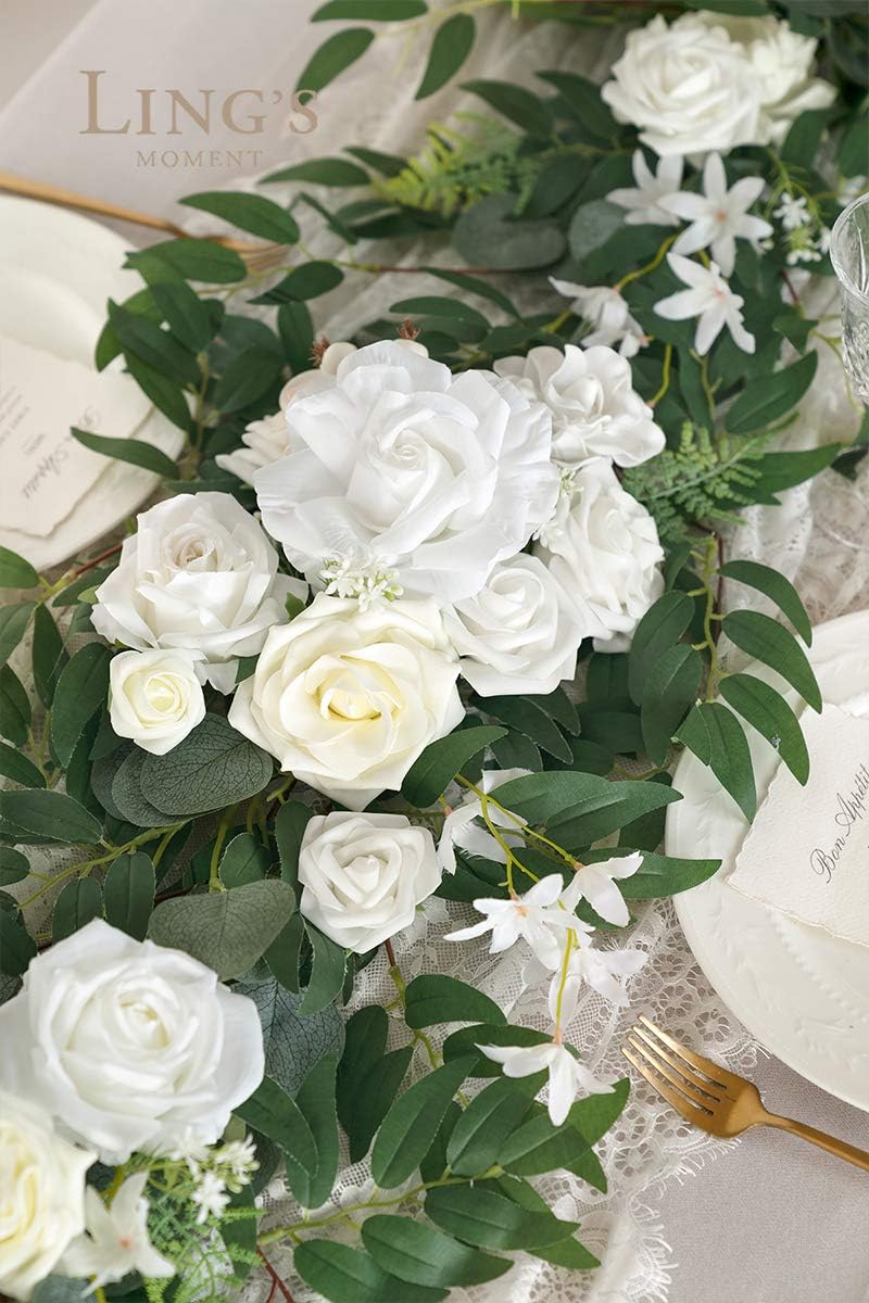 Ling's Moment Flower Garland - 6FT Eucalyptus & Rose - Sweetheart Table Decor for Wedding