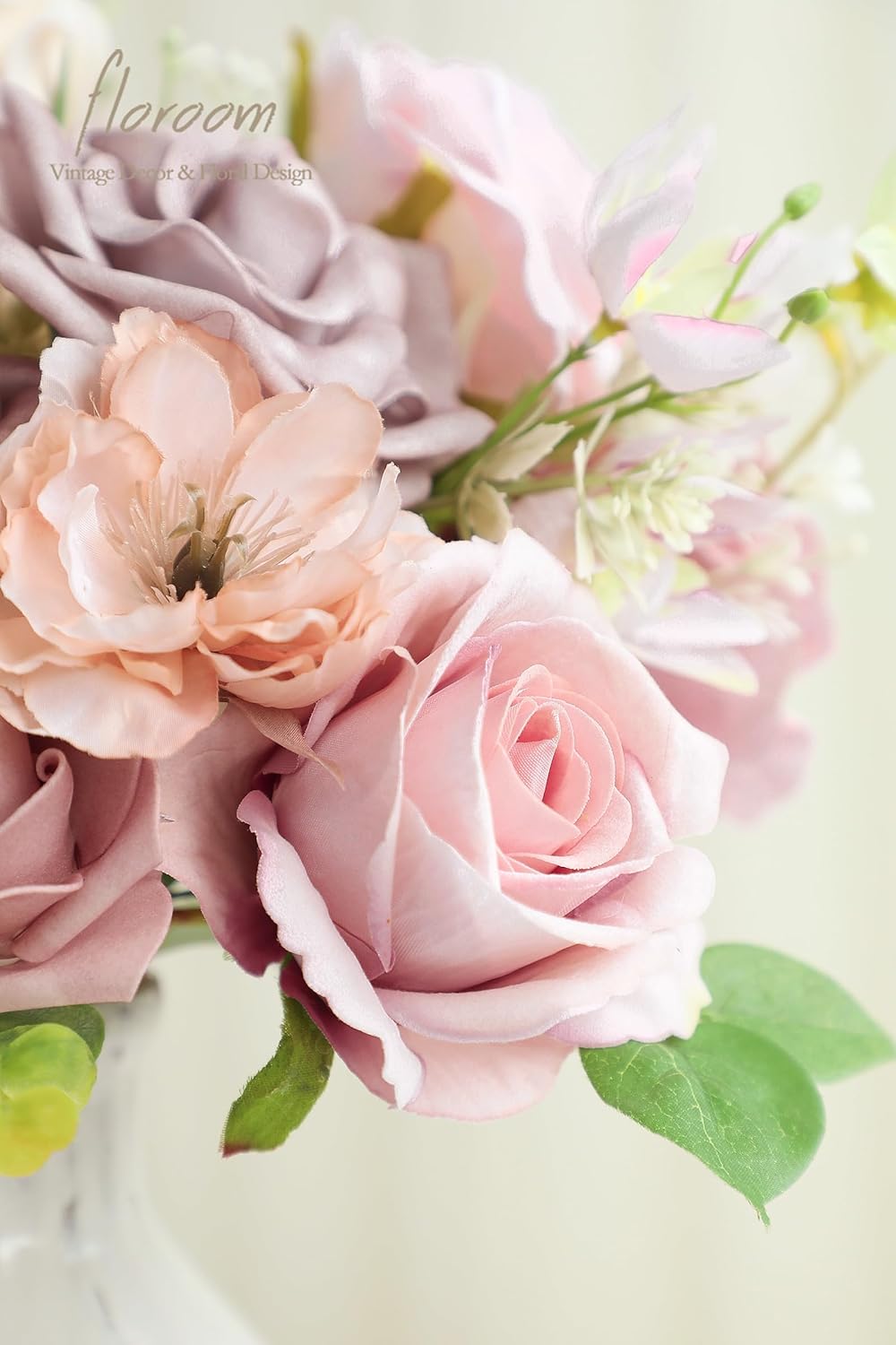 Floroom Dusty Rose Artificial Flowers Fake Roses Peonies and Greenery Combo Box Set for DIY Wedding