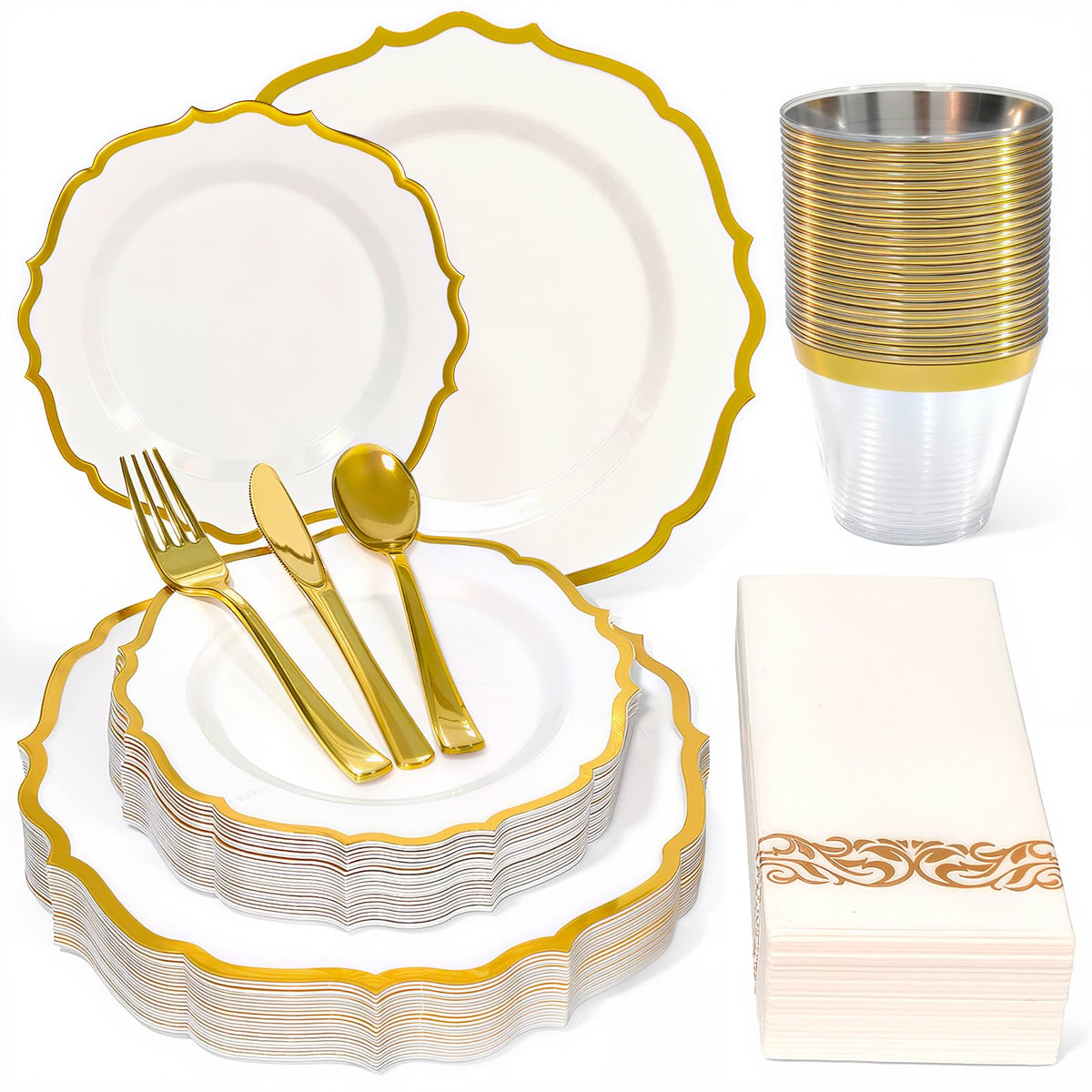 Glowserve 175 Piece Disposable Plastic Plates Dinnerware Set for 25 Guests