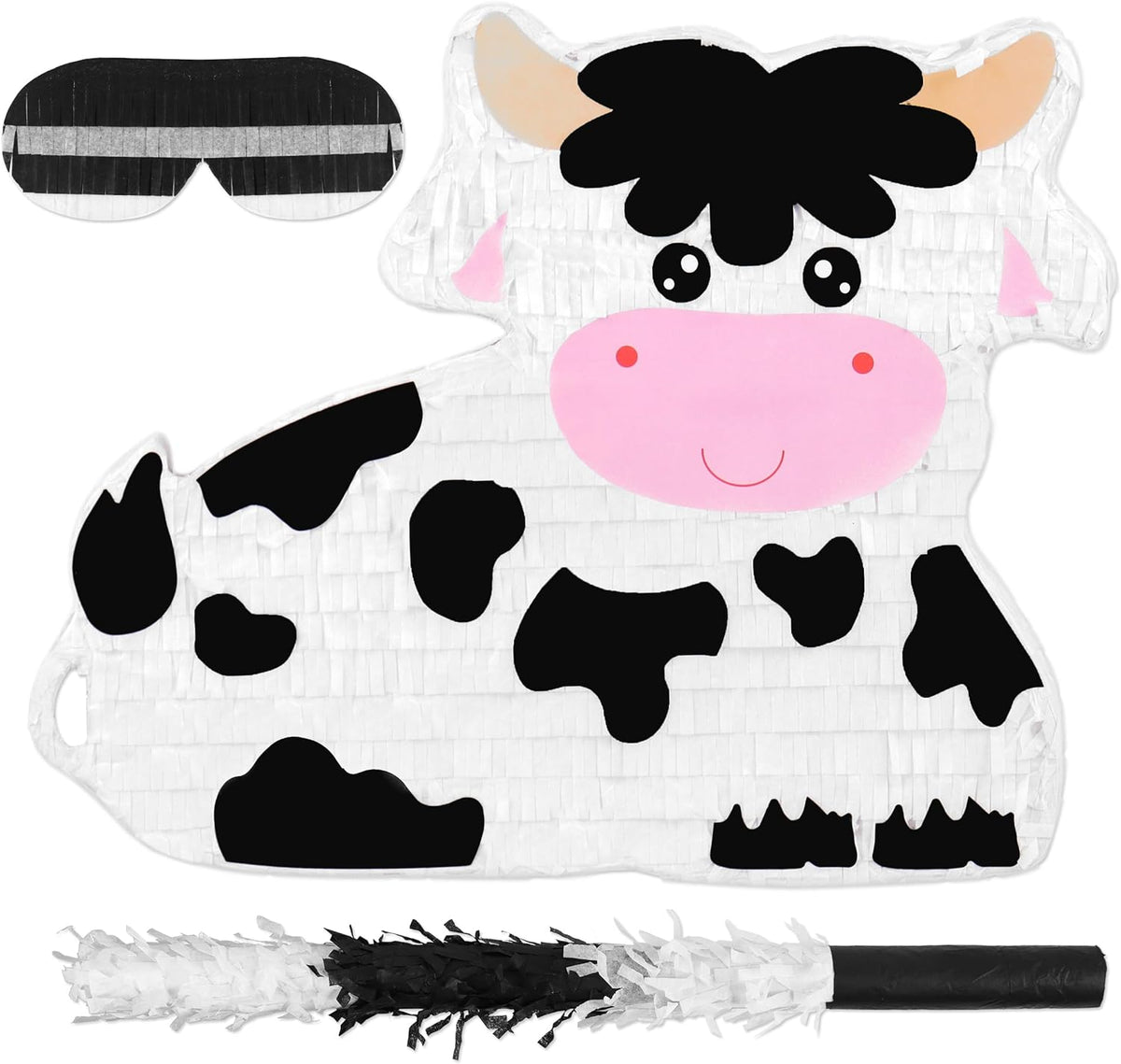 Milk Cow Pinatas Bundle with a Blindfold and a Bat (16 x 13 x 4 Inches), Perfect for kid's Birthday