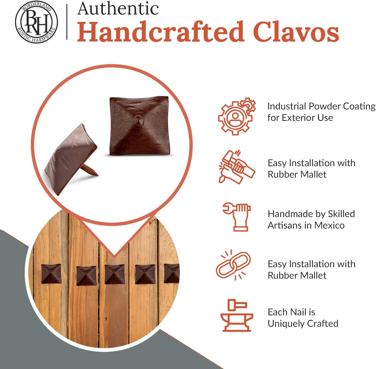 50 Pack 1.25" Square Head Iron Clavos Decorative Nails – Sealed Rusted – Handmade Rustic Square