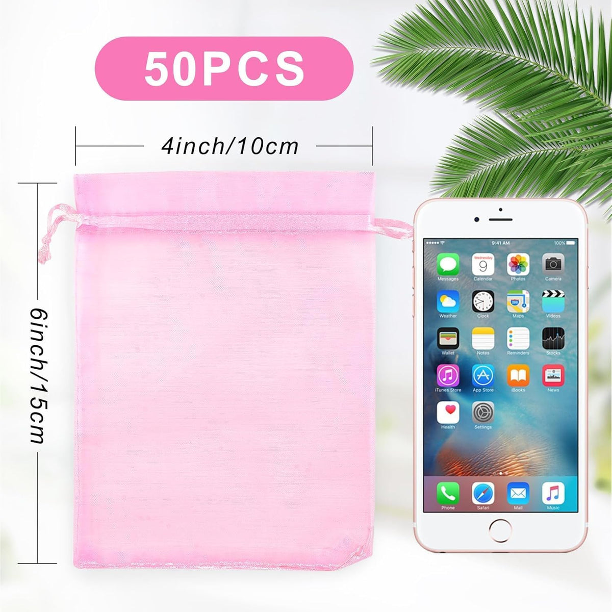 ANZNKU 50 Pack Multicolor Organza Bags 4 x 6 inch, Small Mesh Bag Drawstring, Organza Gift Bag for