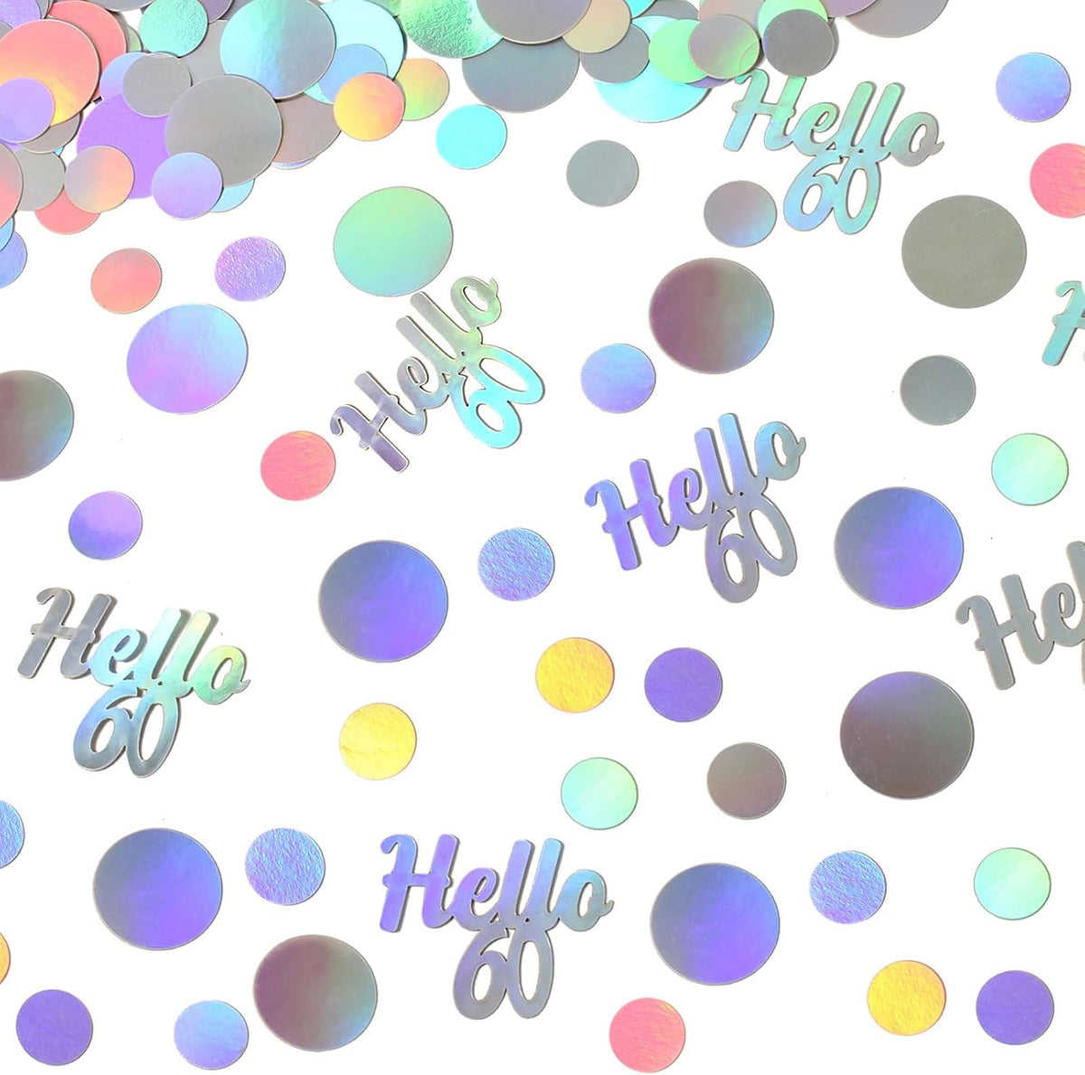 Hello 60 Birthday Confetti for Table Iridescent 60th Birthday Party Decorations for Women Sixty