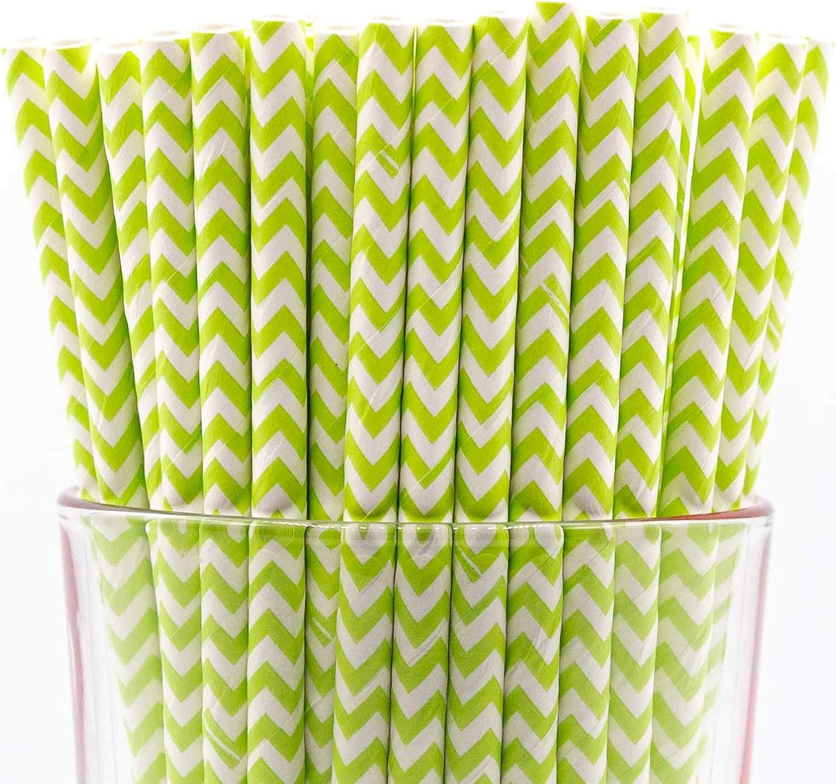 Pack of 300 Green Chevron Biodegradable 4-Ply Paper Drinking Straws (Compostable, Non-toxic