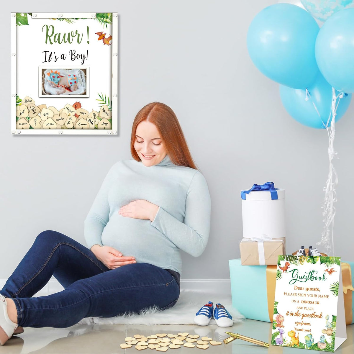 65 Pcs Dinosaur Baby Shower Guest Book Alternatives He or She Gender Reveal Baby Shower Decorations