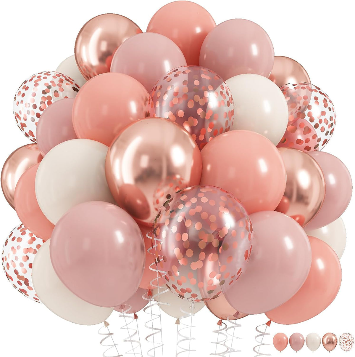 Dusty Pink Balloon Set, 60Pcs 12 Inch Retro Blush Pink White Sand Nude Latex Balloon with Metallic