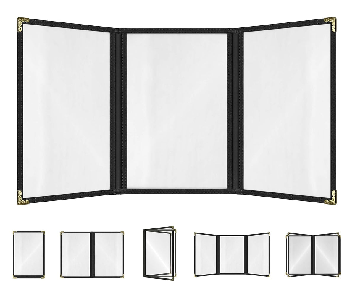 Goodsmart Restaurant Menu Covers – 25 Pack Black 6-View Trifold 5.5" x 8.5", Side-Loading Vinyl &