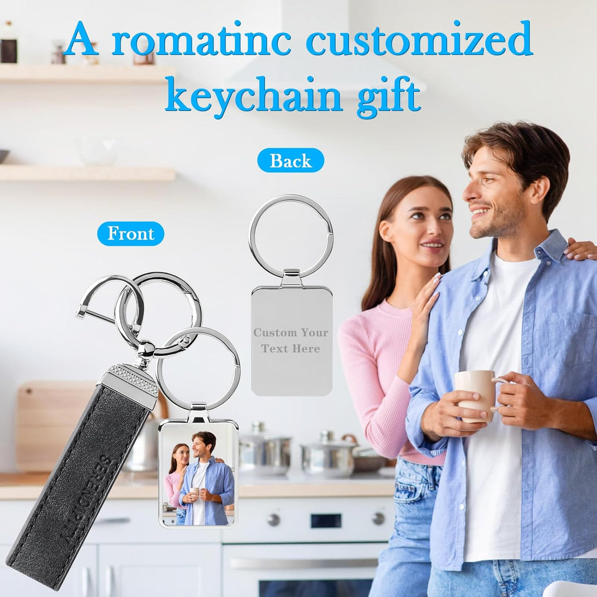 Double Side Custom Keychain with Picture Personalized Engraving Photo Text Customized Gifts for Men