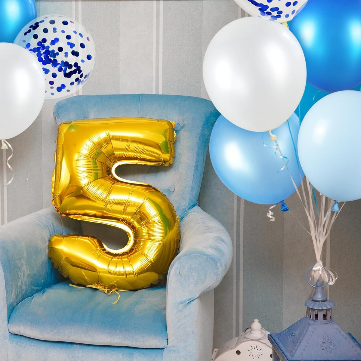 68Pcs Blue and White Balloons Kit 12 Inch, Blue Confetti Balloons Light Blue Baby Blue Pearl White