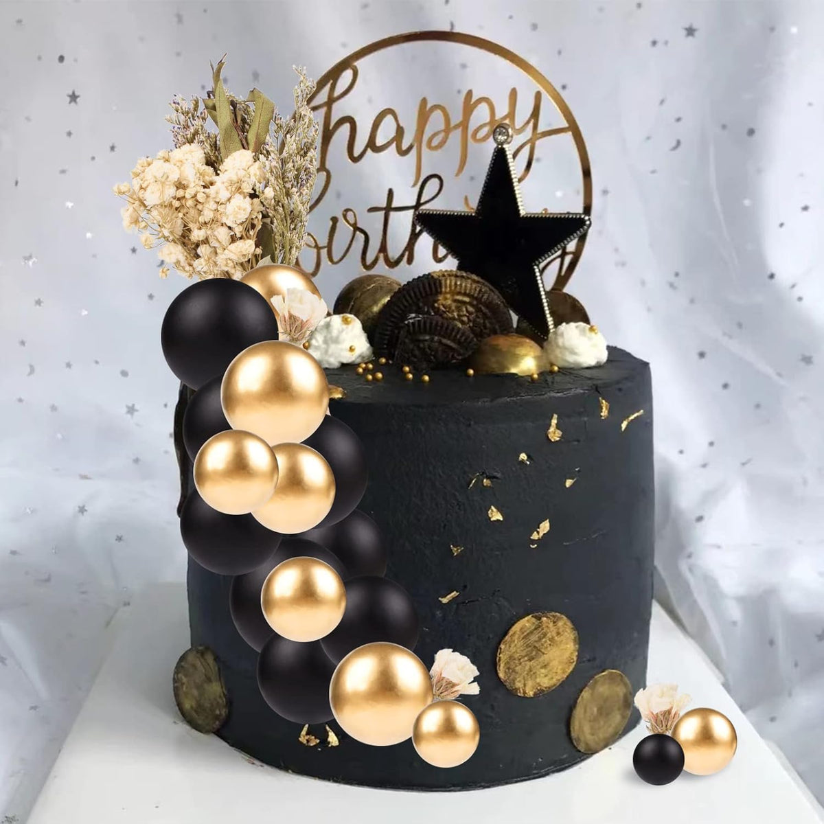 33 PCS Mini Ball Cake Topper Cupcake Insert Acrylic Cake Topper Artificial Dried Flowers Cake
