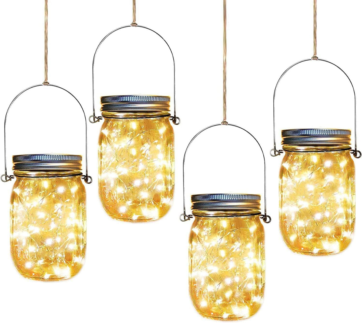 Solar Mason Jar Lights,4 Pack 30 Led Starry Fairy String Hanging Jar Lights,Solar Lanterns for