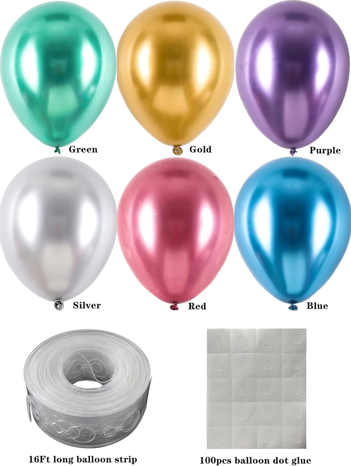 Colorful Party Balloons 100pcs 12inch Chrome Metallic Helium Balloons for Birthday Party Decoration
