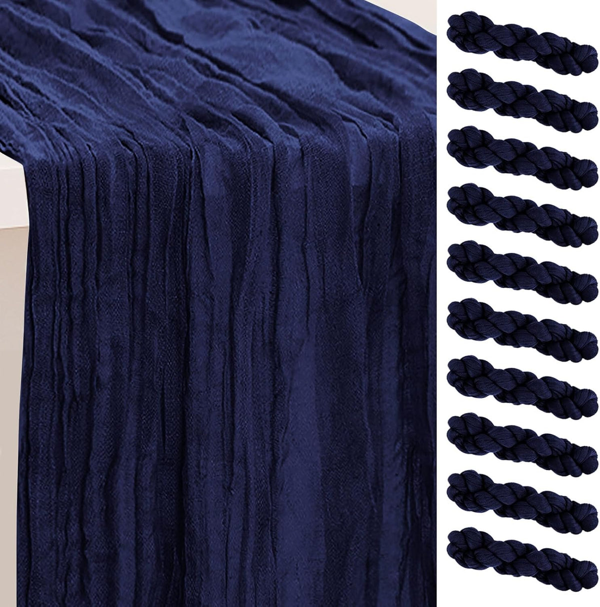 10 Pack Navy Blue Cheesecloth Table Runner 35x120 Inch 10Ft Rustic Gauze Cheese Cloth Table Runner
