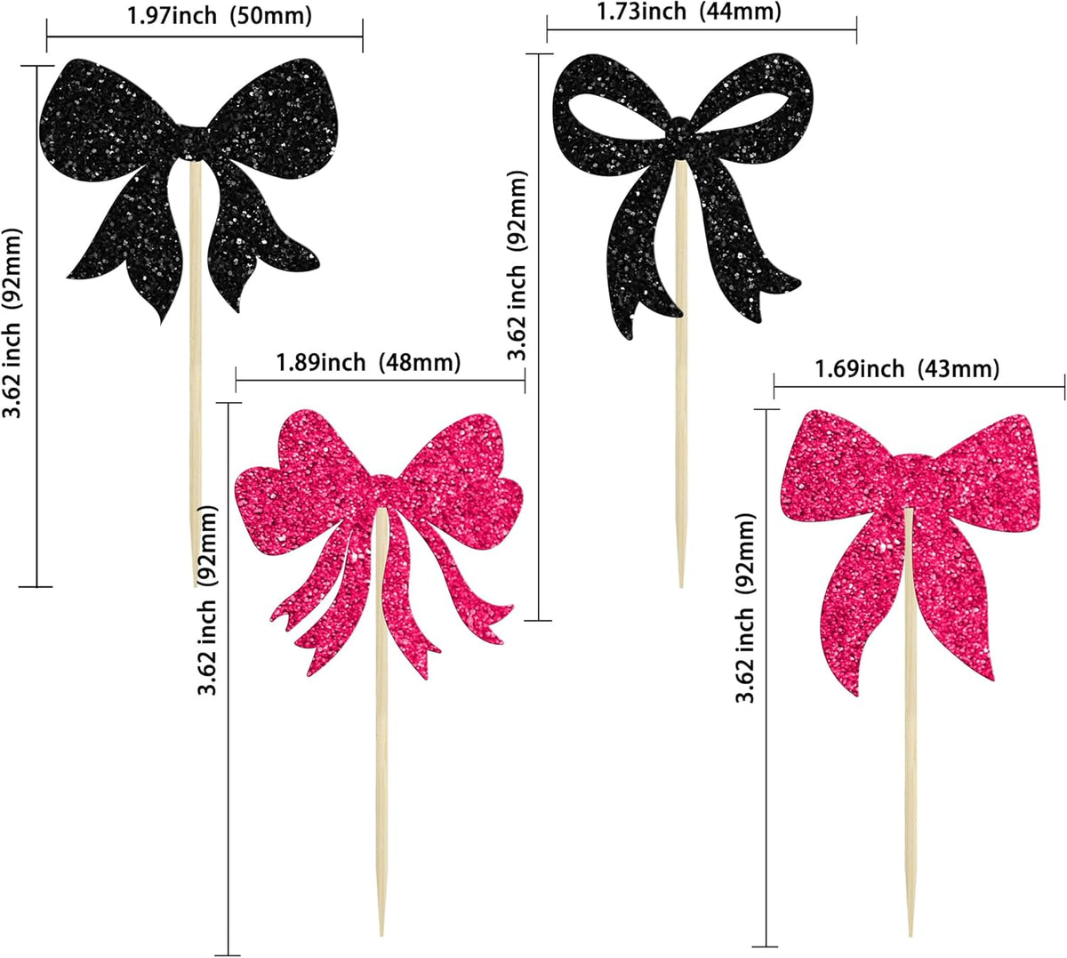 Gyufise 36Pcs Bow Cupcake Toppers Glitter Bowknot Cupcake Picks Bow Tie Birthday Decorations Bow