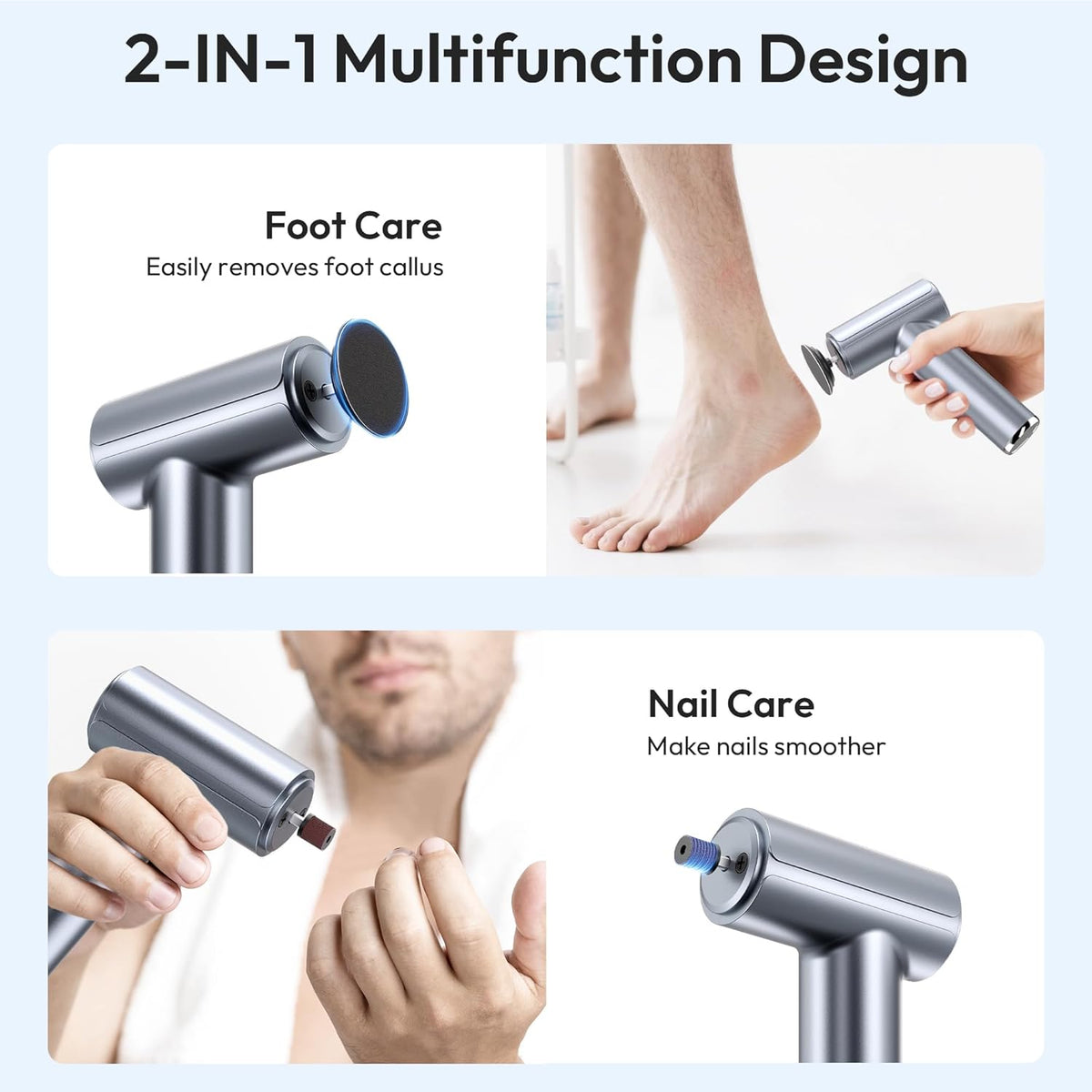 Electric Foot Callus Remover, 2-in-1 Rechargeable Portable Electric Foot File with 70pcs Sandpaper