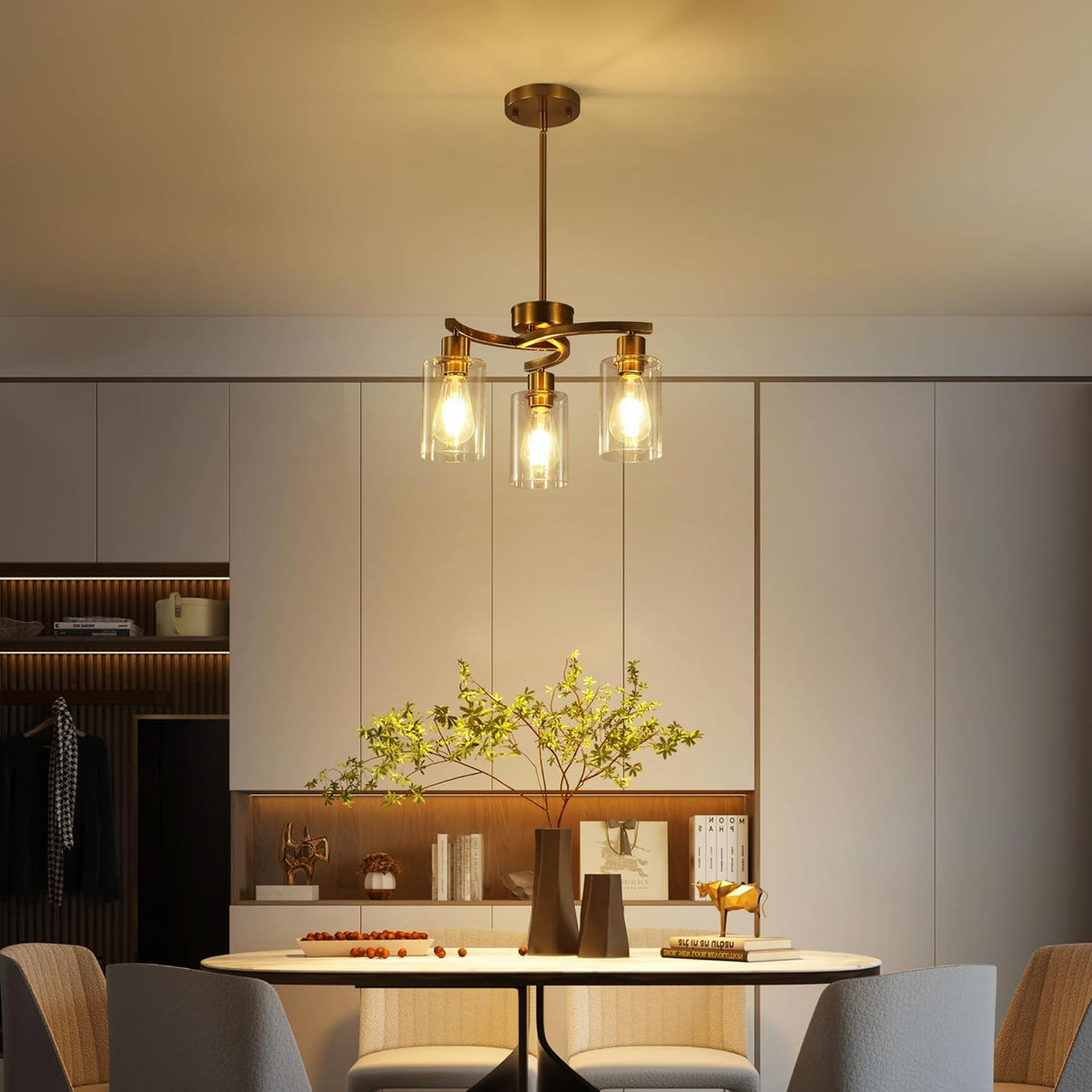 3-Light Gold Dining Room Chandeliers Over Table, Contemporary Kitchen Island Pendant Lighting