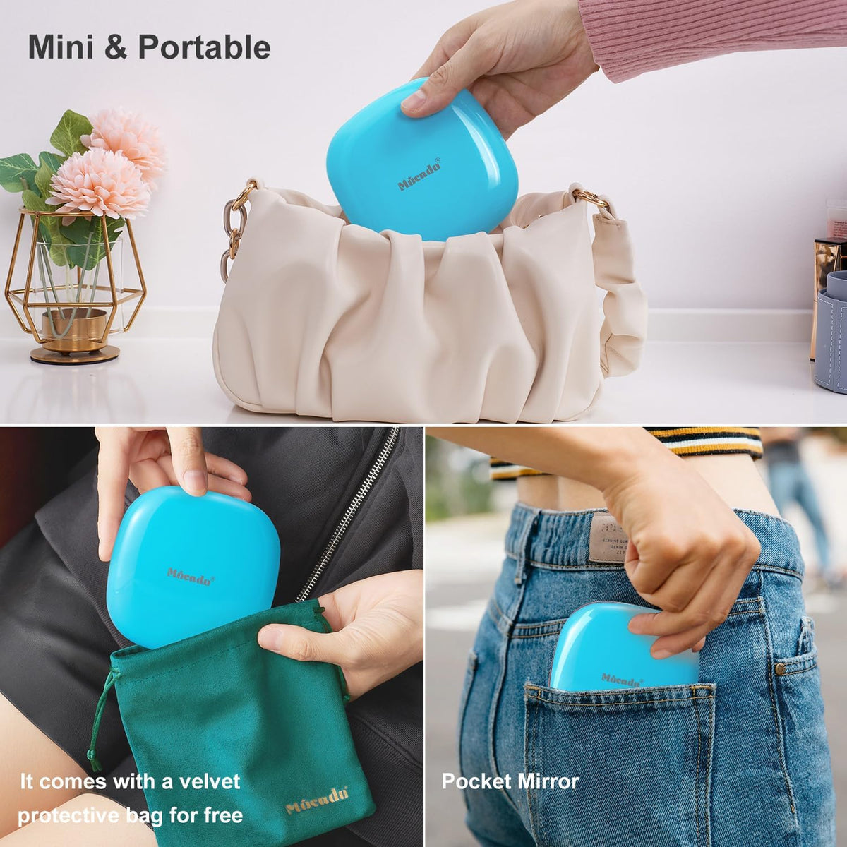 Mocado Compact LED Travel Makeup Mirror - 4 Inches 1X/10X Magnification Travel Mirror with Light