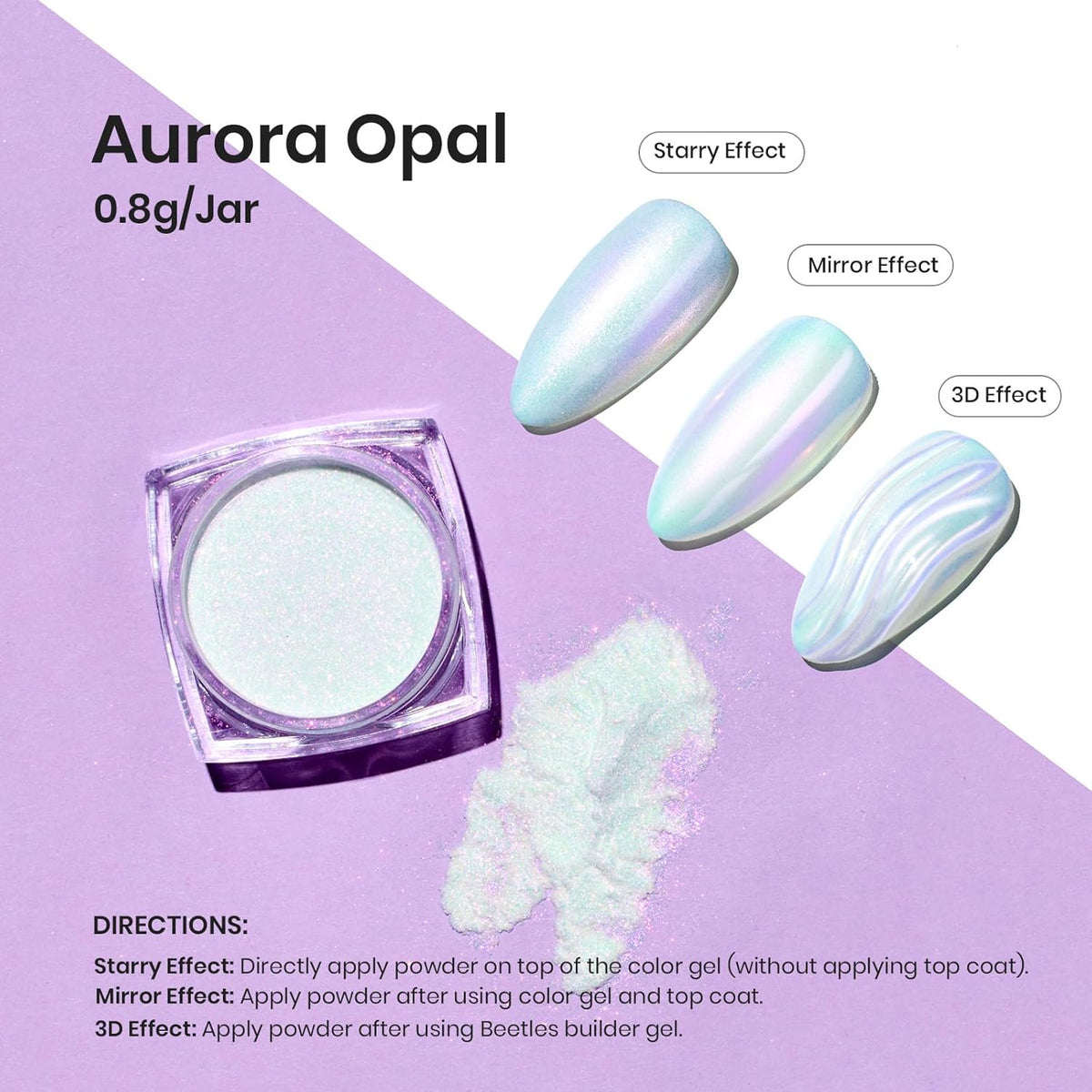 Beetles Chrome Nail Powder Mirror Effect Glazed Aurora Opal Chrome Powder for Gel Nails Unicorn