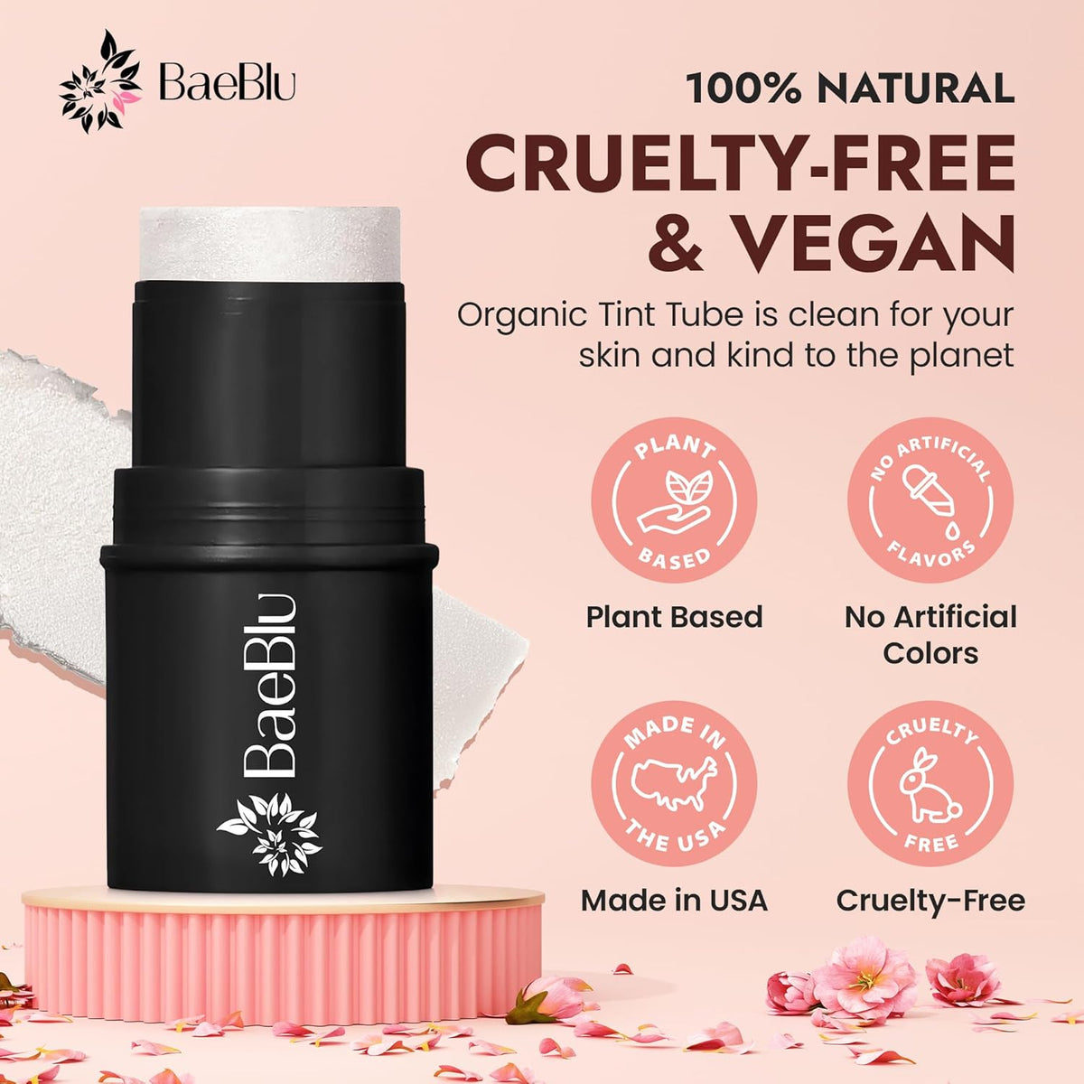Organic Blush Tube, Prosecco - 100% Natural Vegan Cream Blush Sticks, Multi-Use Bronzer, &
