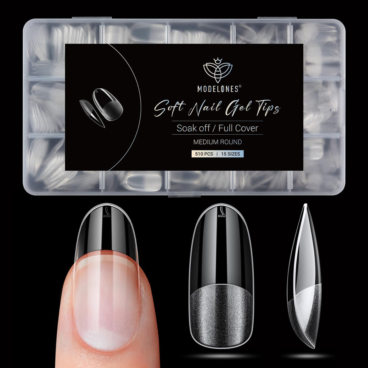 Modelones Medium Round Oval Fake Nail Tips - 510Pcs Gel Tips Pre-shaped Half Matte Full Cover Clear