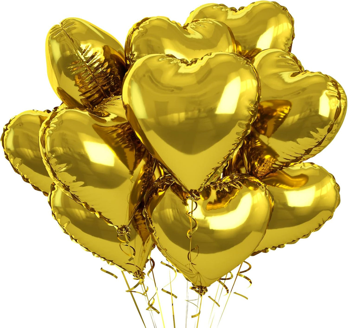 Gold Heart Foil Heart Shaped Balloons, 10PCS Gold Foil Heart Balloons Valentines Balloons, 18inch