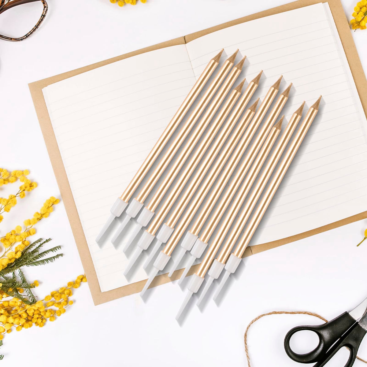 BEAN LIEVE 30-Count Champagne Gold Long Thin Metallic Birthday Candles, Cake Candles, Birthday