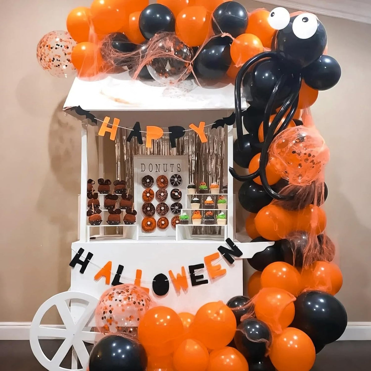 Halloween Black and Orange Balloons Set, 60Pcs 12 Inch Orange Black Confetti Latex Balloon for