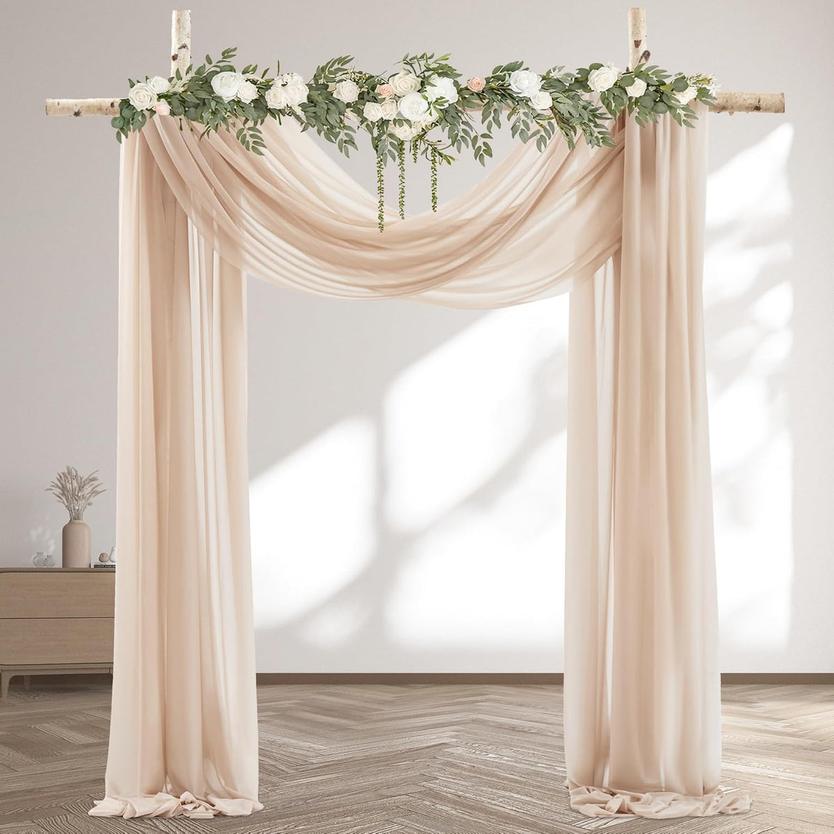 30" x 20Ft Wedding Arch Draping Fabric, 2 Panels Dark Champagne Sheer Curtain Drapes Extra Wide &