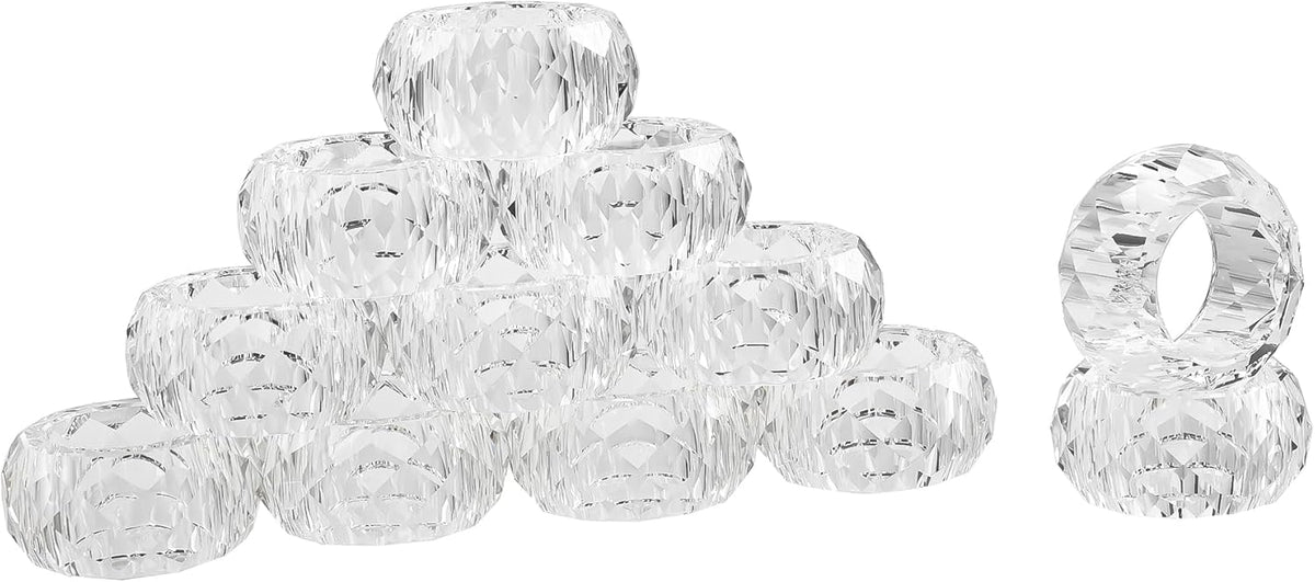 kitCom Crystal Napkin Ring Holders Set of 12, Luxury Crystal Napkin Holder Rings, Diamond-Shaped