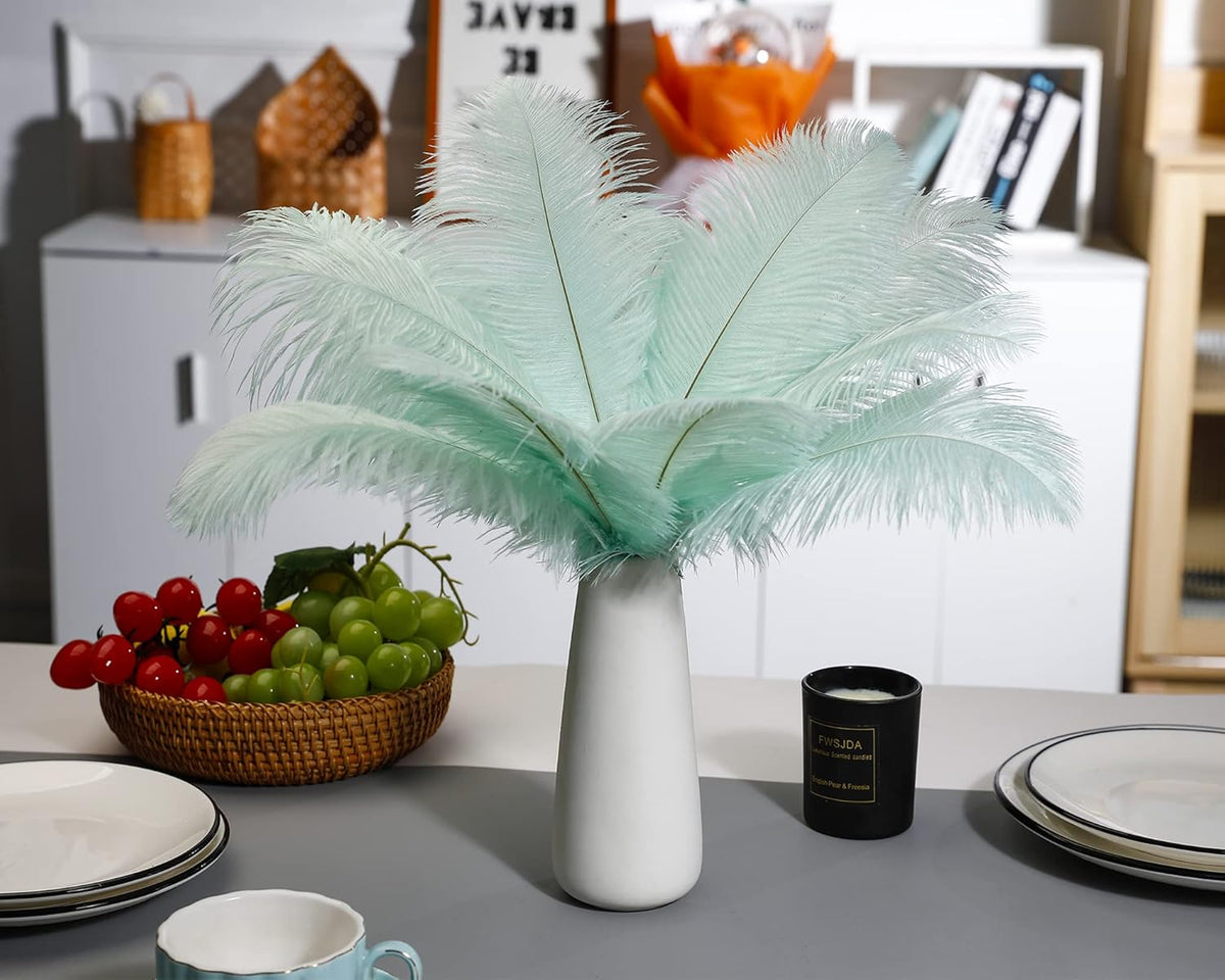 Ballinger Aqua Green Ostrich Feathers - 24pcs 10-12inch Craft Feathers Bulk for Wedding Party