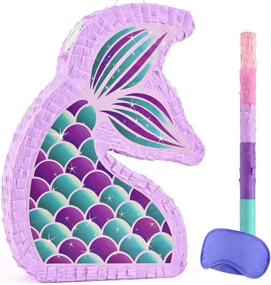 WERNNSAI Mermaid Piñata - Mermaid Party Supplies Piñata Bundle with Blindfold and Bat for Girls