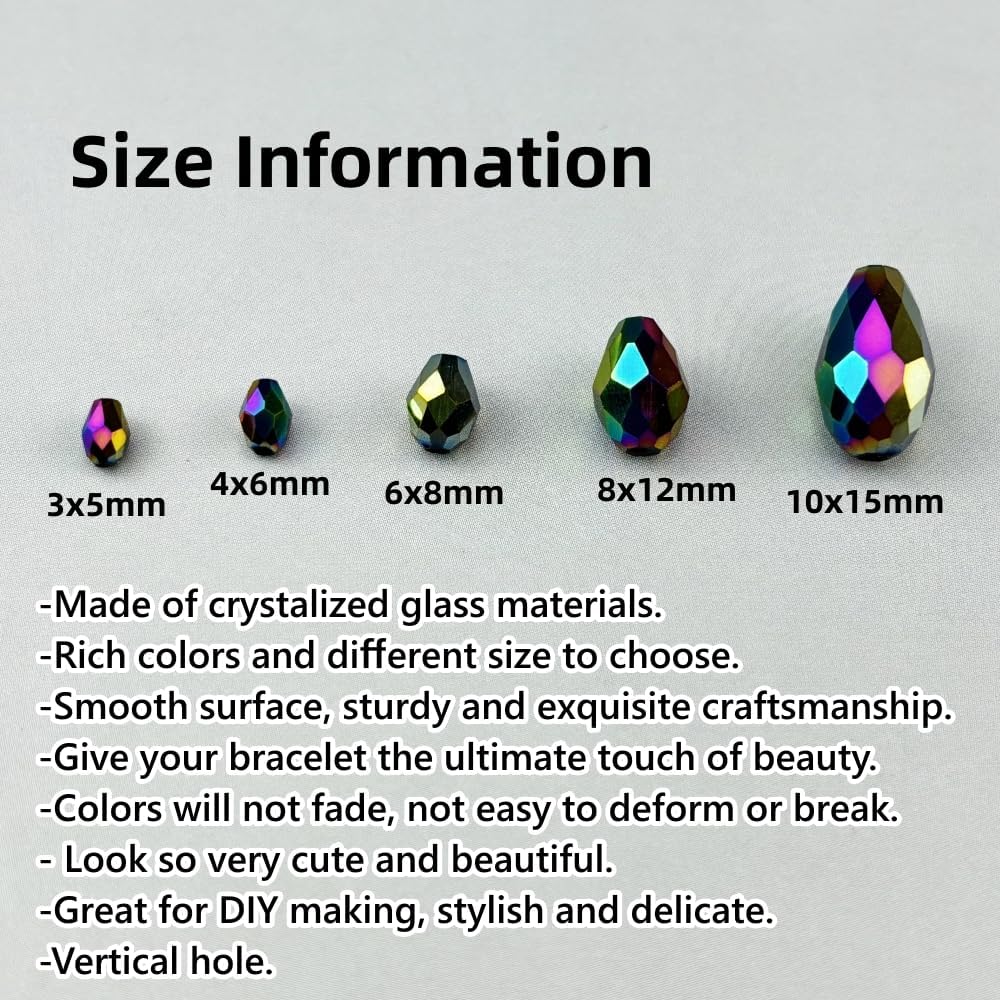 100pcs 8x12mm Teardrop Crystal Glass Beads for Jewelry Making, Faceted Vertical Hole Teardrop Glass