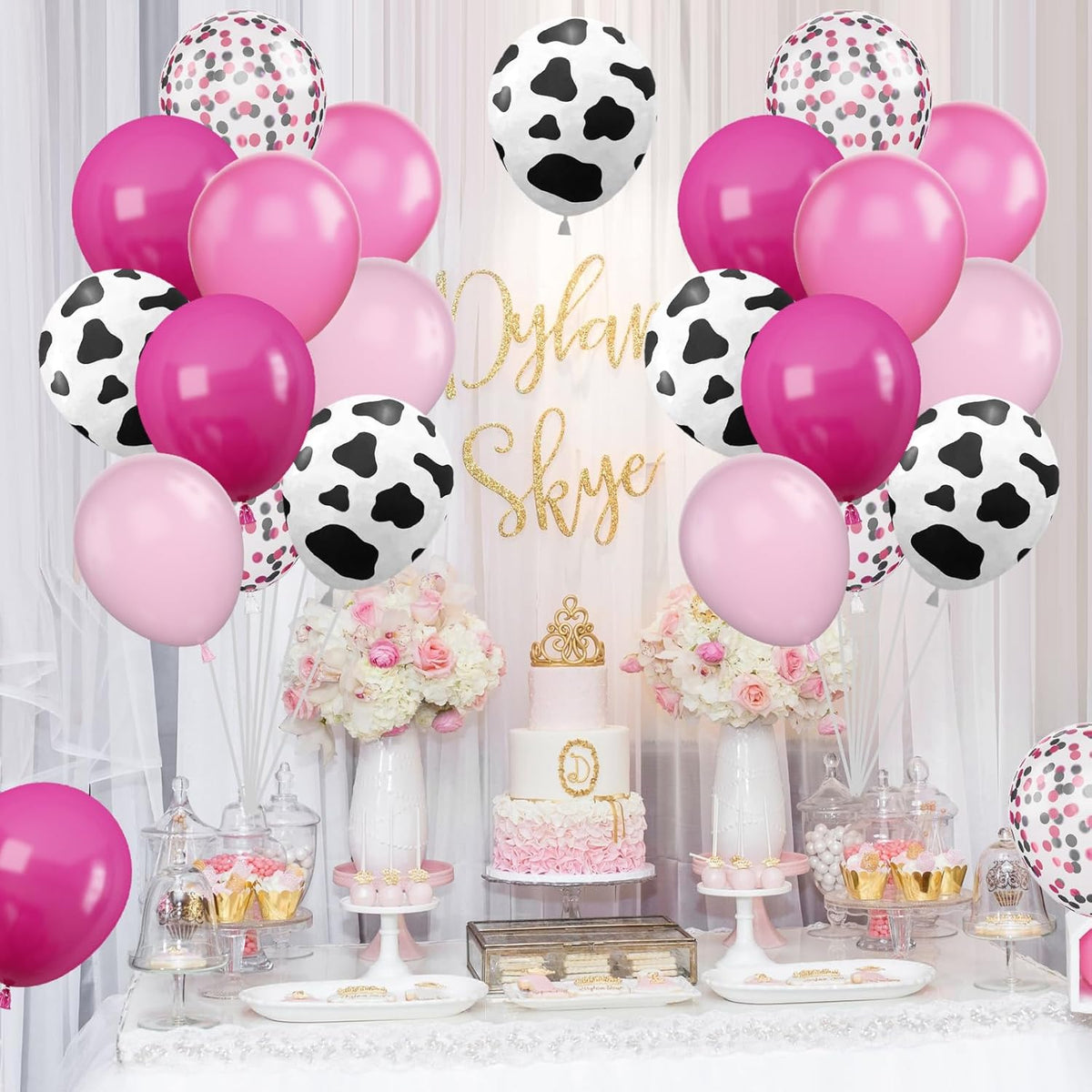 Cow Balloons, 12 Inch Pink Cow Print Balloon Hot Pink Pastel Pink Confetti Pink Helium Latex