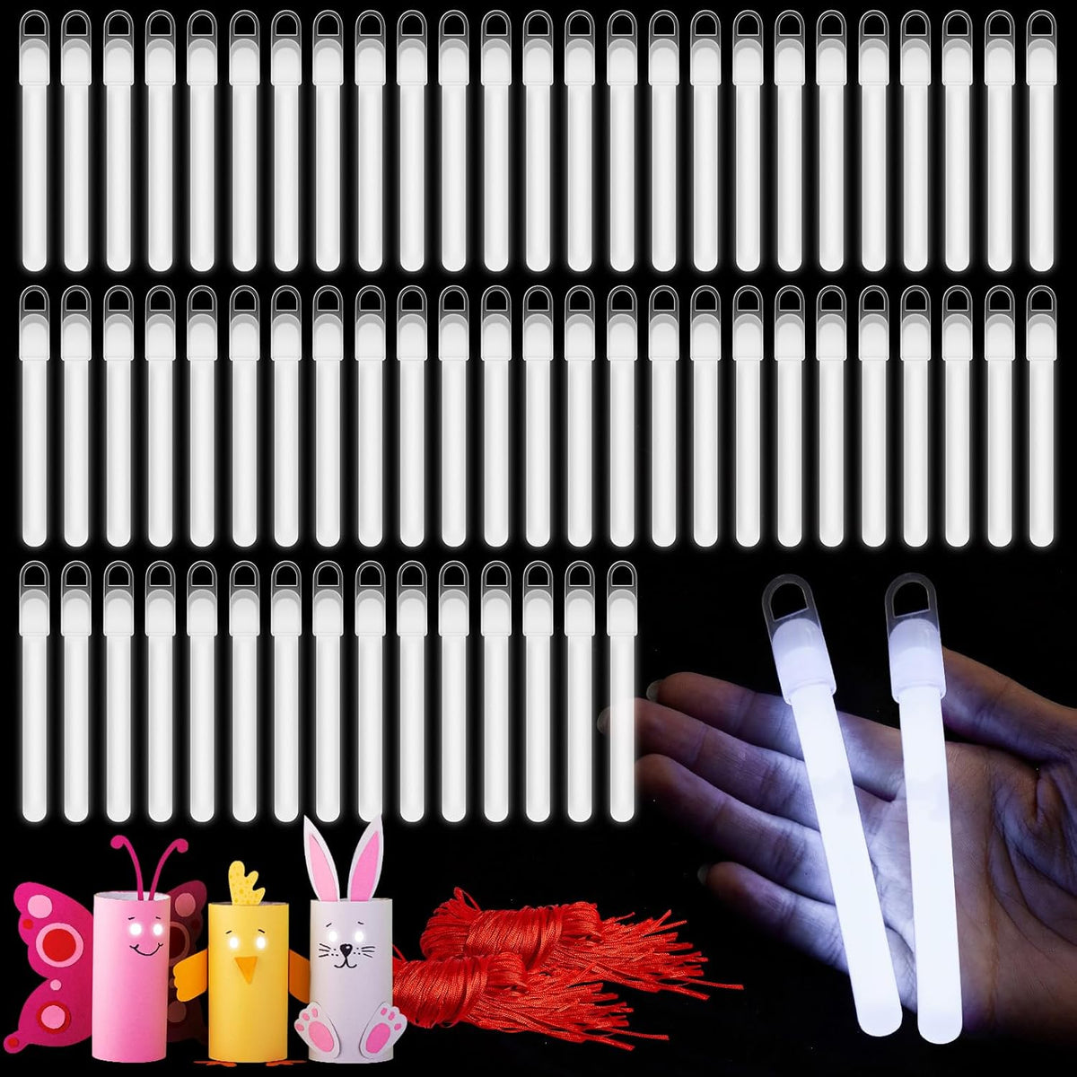Lewtemi 4" or 6" 100 Pack Bright Glow Sticks Bulk, Glow in The Dark Party Supplies Birthday and