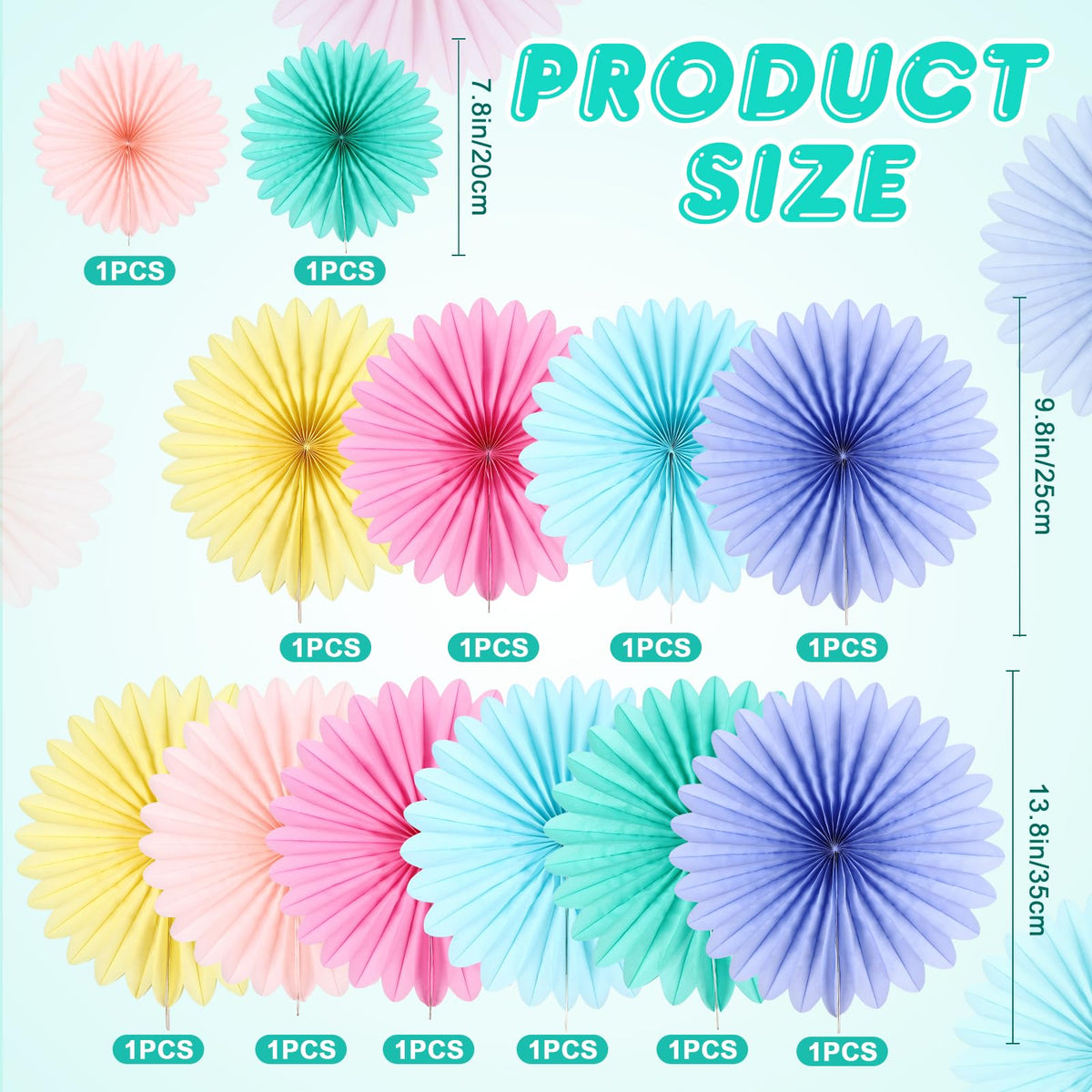 BestoFun 12PCS Paper Fans Pastel Rainbow Colorful Party Decorations Tissue Paper Flowers