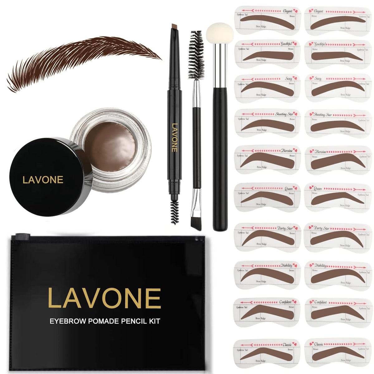 Eyebrow Stamp Stencil Kit ,Brow Stamp Trio Kit with Waterproof Eyebrow Pencil, Eyebrow Pomade, 20