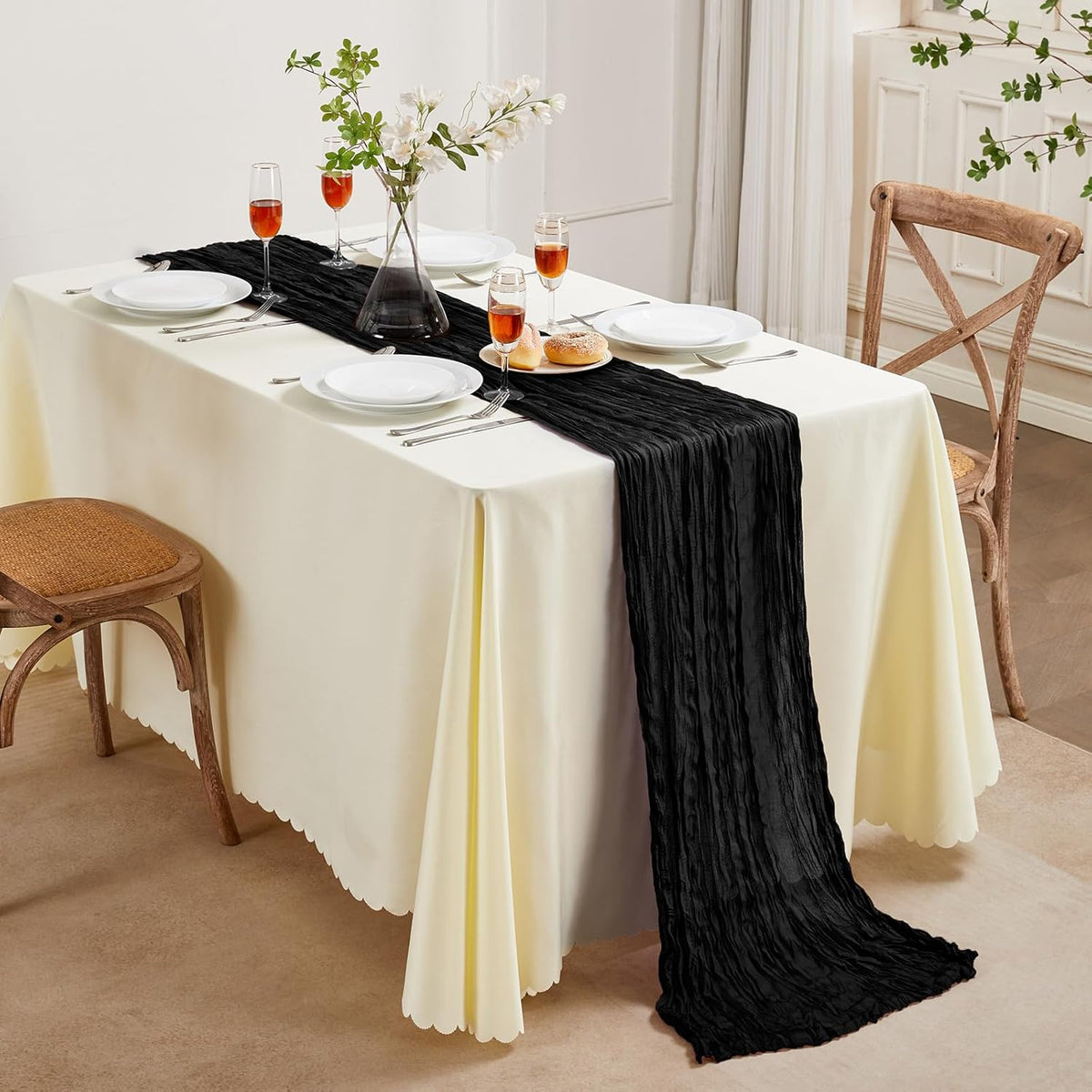 6 Pack Halloween Cheesecloth Table Runner 10FT Long Black Boho Gauze Table Runner Rustic Sheer