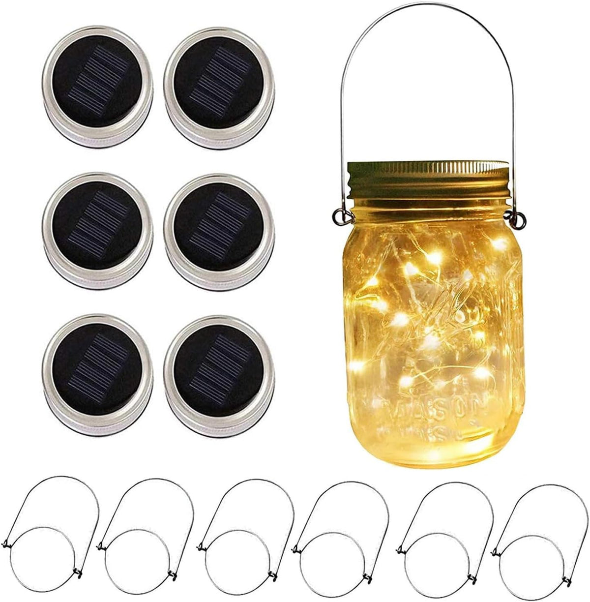 6 Pack Solar Mason Jar Lights for Outside, 30 LED Solar Mason Jar Lids Fairy Lights with 6